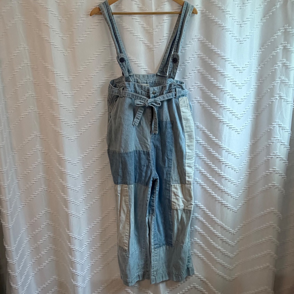 Ulla Johnson Patchwork Denim Wide Leg Overalls Blue Cotton Size 4 - Picture 1 of 9